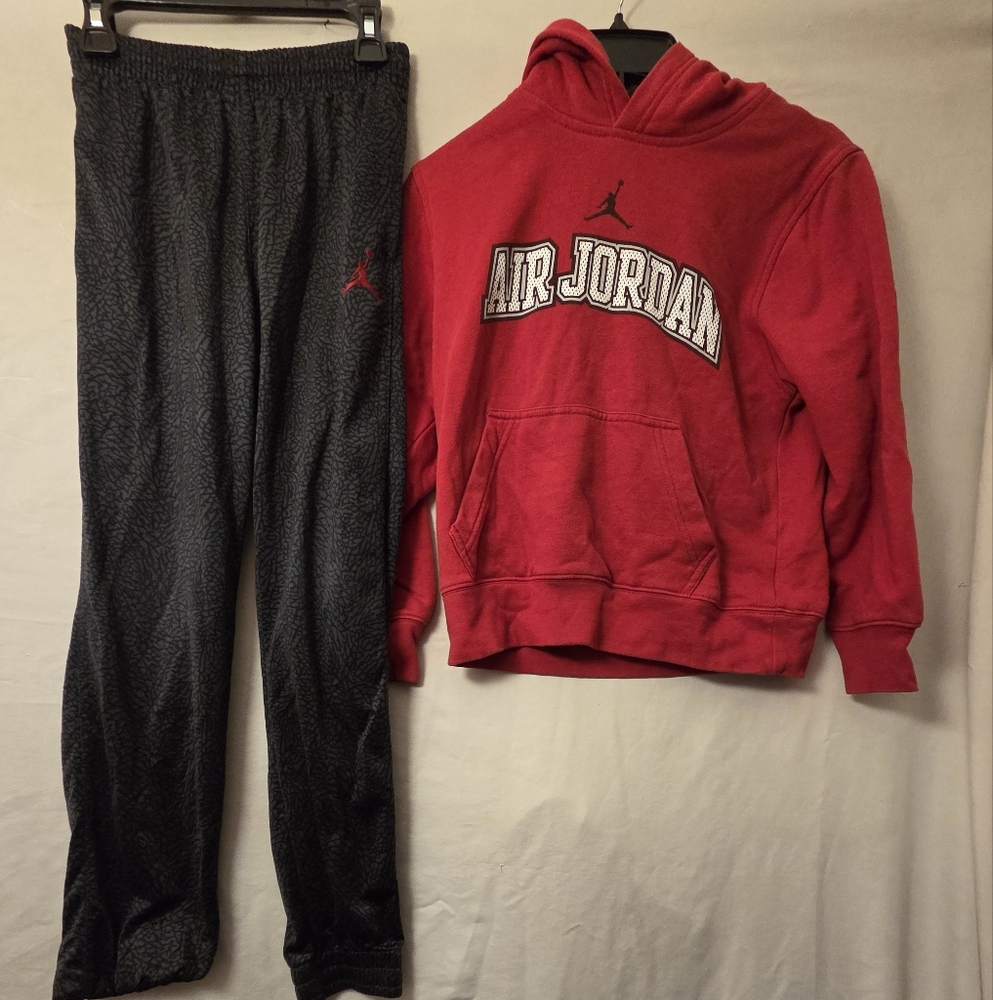 Air Jordan Red Hoodie and Black Pants Set